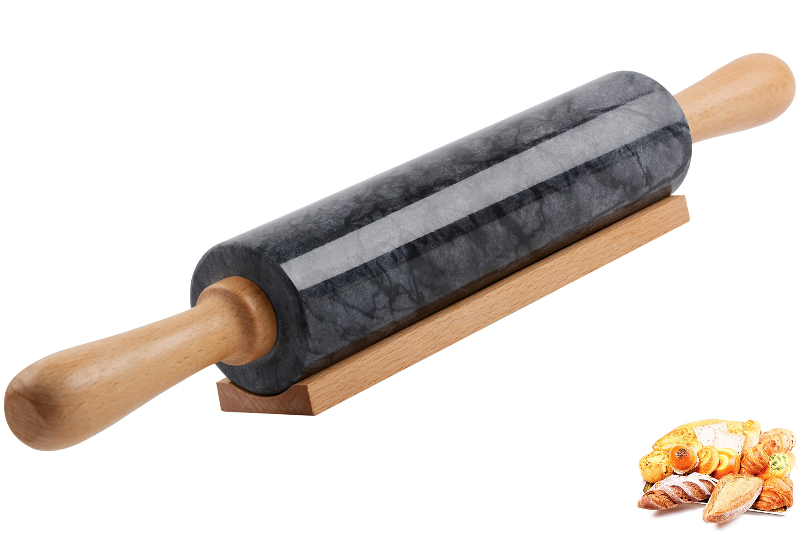 Marble Rolling Pin with Wooden Cradle Thick Handle Set for Baking,18.5 inch Premium Quality Polis... | Amazon (US)