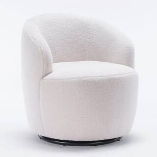 Ivory Teddy Fabric Swivel Accent Armchair Barrel Chair AM905C-55 - The Home Depot | The Home Depot