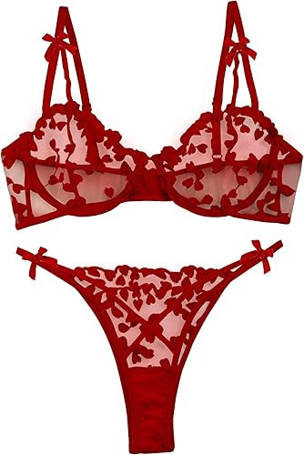 Lilosy Sexy Underwire Cute Push Up Strappy Embroidered Mesh Sheer Lingerie Set See Through Panty ... | Amazon (US)