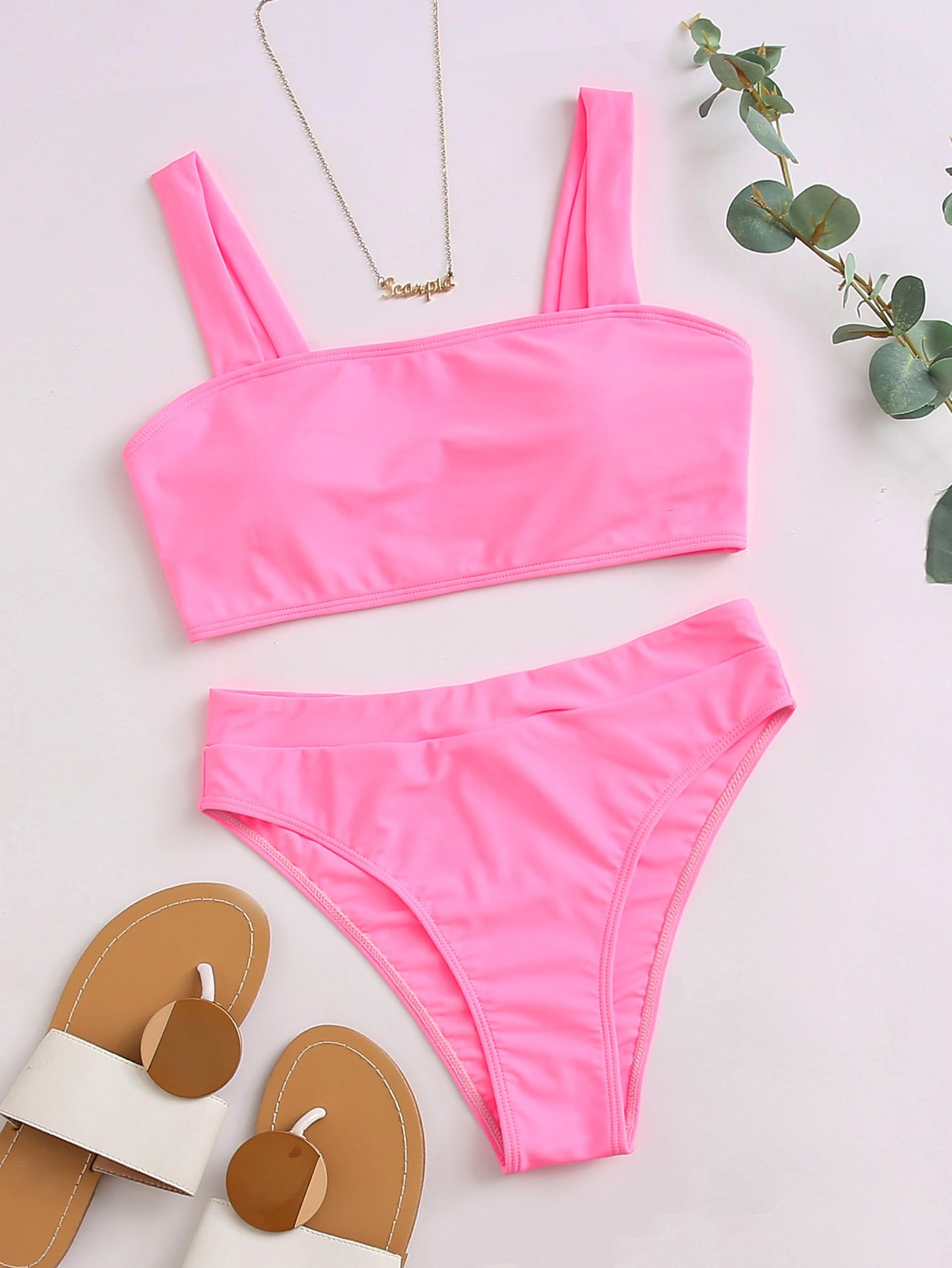 Plain High Waisted Bikini Swimsuit | SHEIN