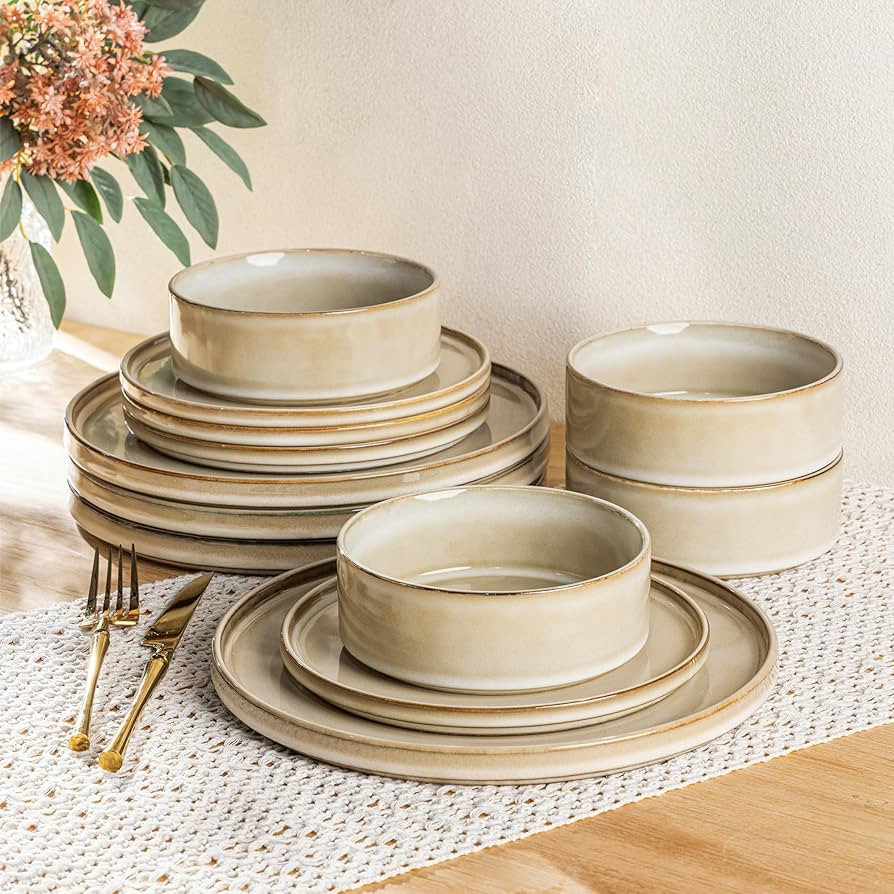 AmorArc Ceramic Dinnerware Sets, Handmade Reactive Glaze Stoneware Plates and Bowls Sets,Highly C... | Amazon (US)