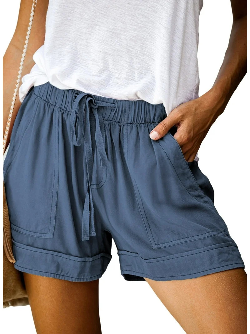SHEWIN Plus Size Shorts for Women Casual Loose High Rise Summer Beach Short Pants with Pockets Bl... | Walmart (US)