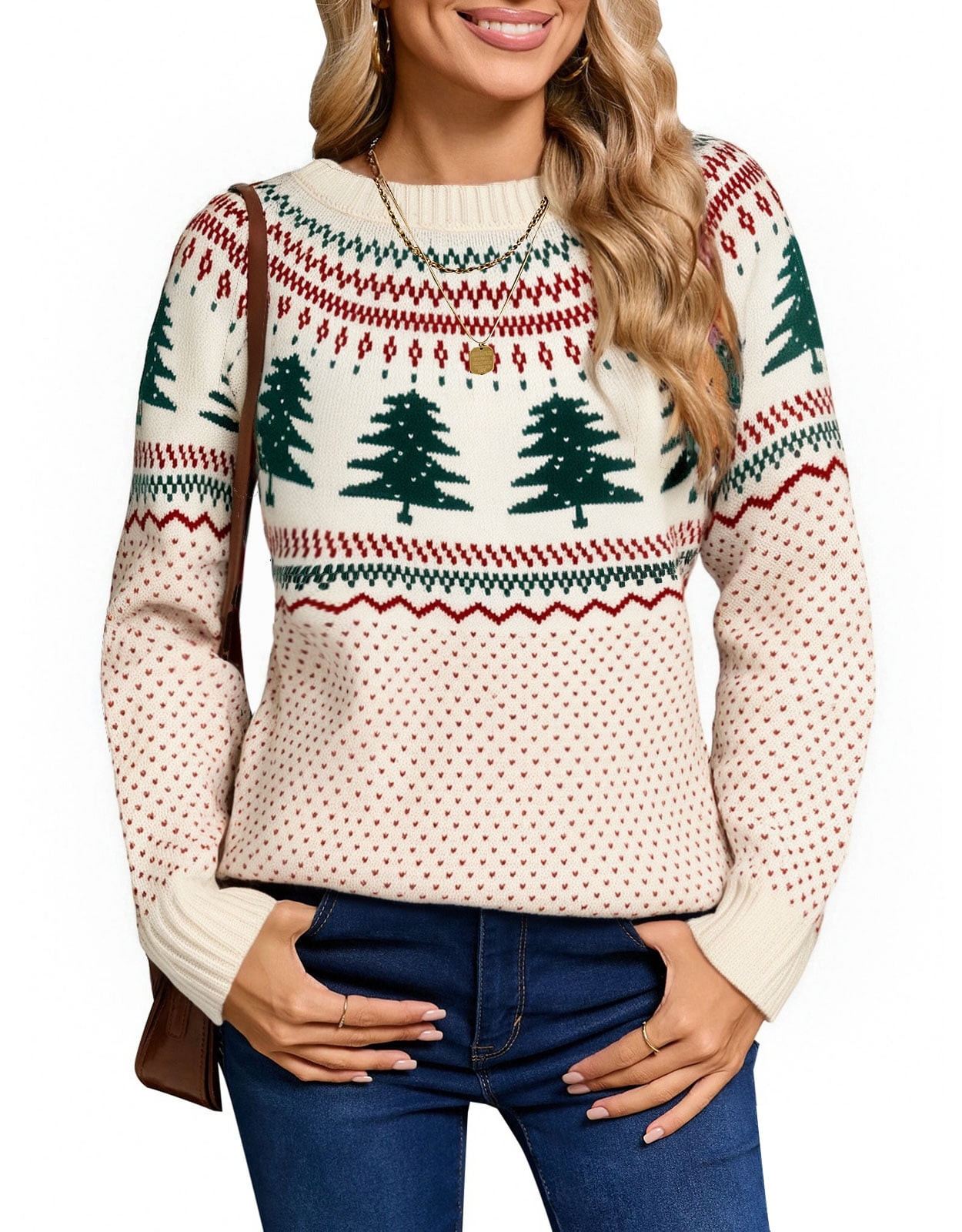 Cogild Ugly Christmas Sweaters for Womens Tree Gingerbread Man Pattern Sweaters Crew Neck Knitted... | Walmart (US)