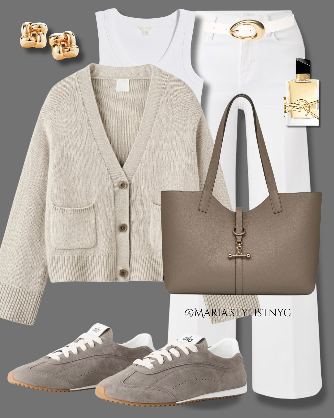 Taupe cardigan + white jeans + sneakers 👟 

#LTKootd #LTKSeasonal #LTKgrwm