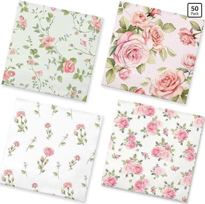 50Pcs Floral Decoupage Napkins | Spring Disposable Paper Napkins Vintage Rose Napkin for Decoupag... | Amazon (US)