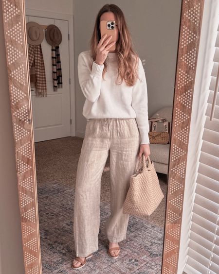 You know I love linen for work or travel, and I find myself pulling for this pair often. Add a versatile sweater and you have a classic spring outfit for any occasion!

#LTKover40 #LTKtravel #LTKSeasonal