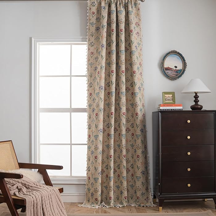 ABREEZE 1 Panel Beige Vintage Hyacinth Patterned Curtains for Living Room Home Decorative Blackou... | Amazon (US)