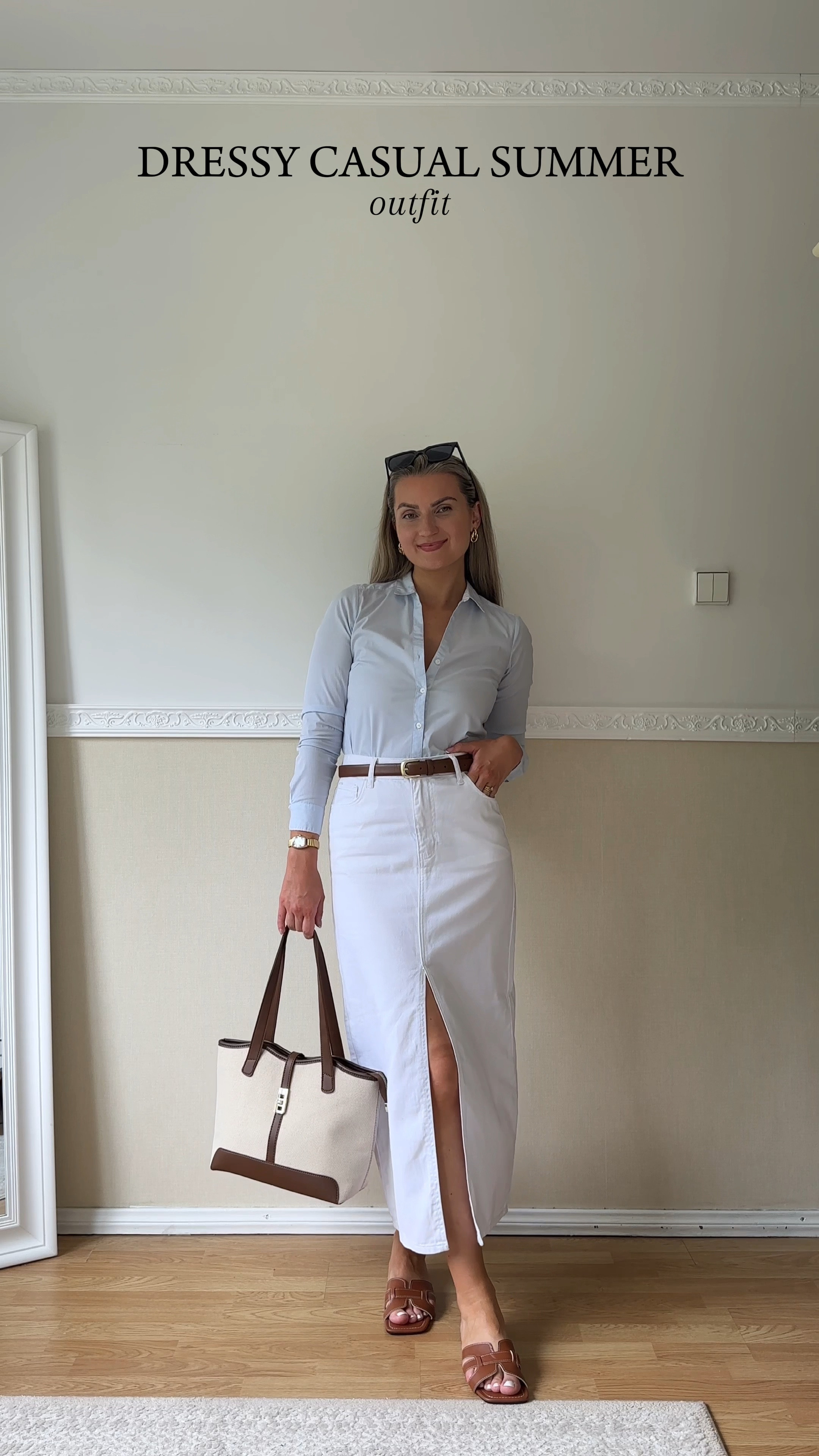 White denim skirt outfit for summer 🤍

Styling white high waisted denim skirt with a baby blue and white stripe shirt, brown flat sandals, matching brown belt and canvas shoulder bag for an easy dressy casual summer look 👀 

#LTKFindsUnder100 #LTKStyleTip #LTKFindsUnder50