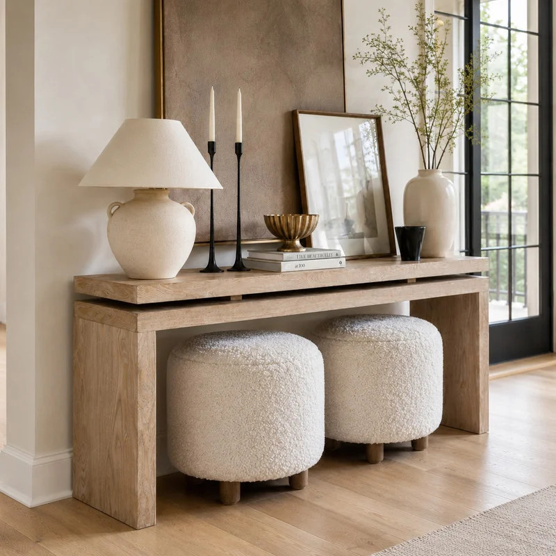 60'' Antique Natural Farmhouse Console Table - Retro Wooden Entryway Table with Double Board Susp... | Wayfair North America