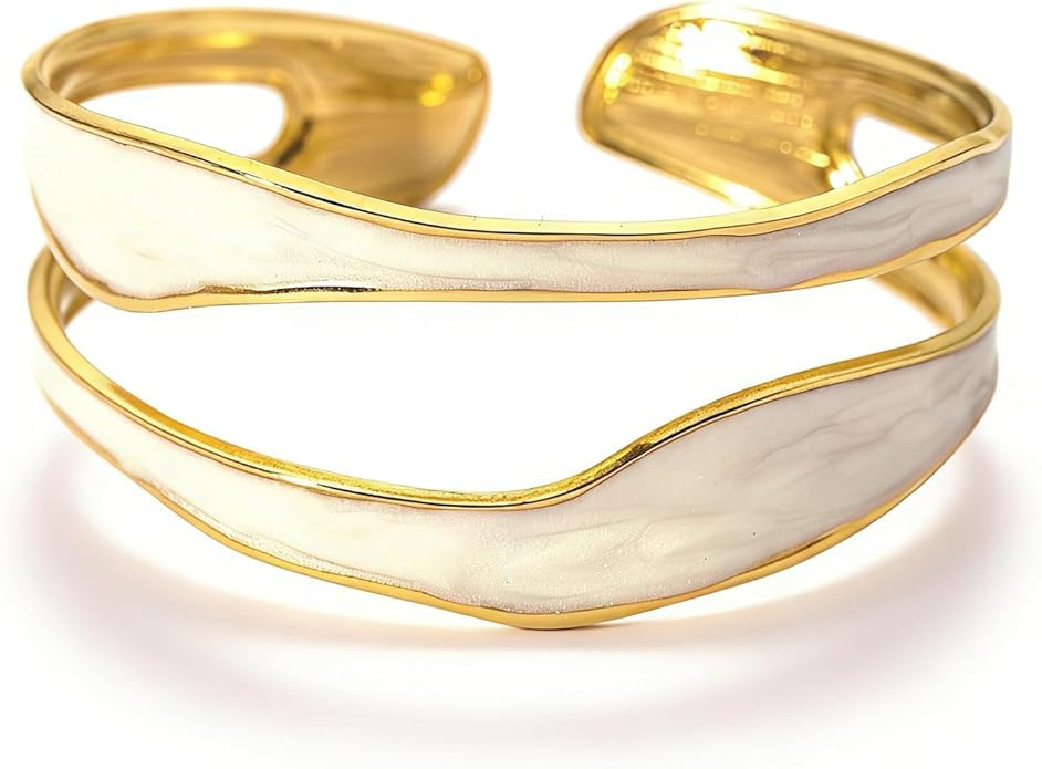 Enamel Bangle Bracelets |14K Gold Plated Trendy Wide Bracelets for Women | Chunky Wide Bracelet |... | Amazon (US)