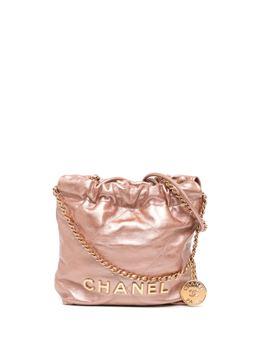 CHANEL Pre-Owned 2021-2024 Mini Metallic Quilted Calfskin 22 satchel - Orange | Farfetch Global