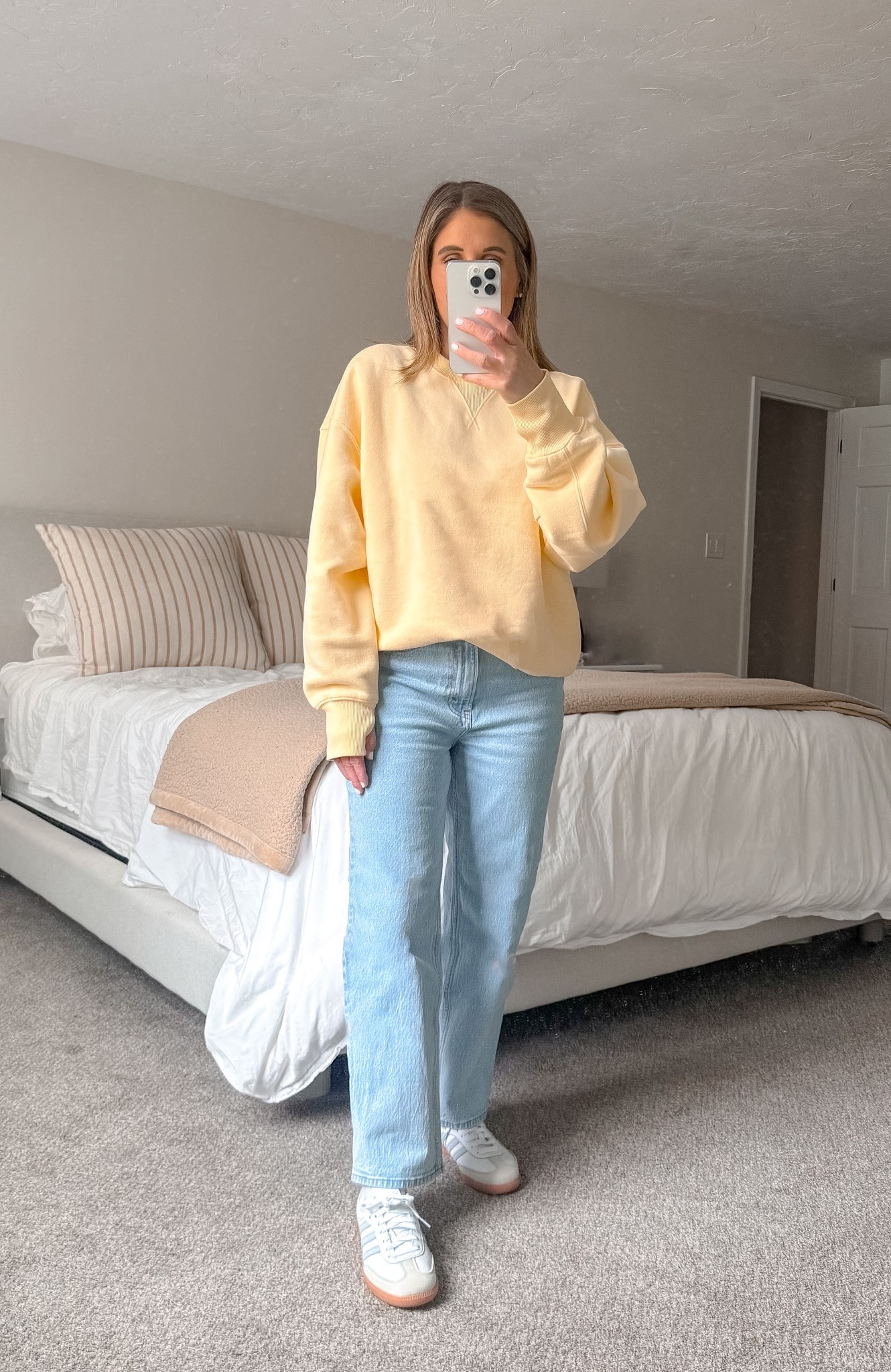 Mom outfit,  errands outfit, spring outfit, comfortable outfit, buttery yellow sweatshirt, Abercrombie jeans, women’s sambas, casual outfit  


#momoutfit #errandsoutfit #casualoutfit #springoutfit #abercrombiejeans #butteryyellowsweatshirt #sambas 

#LTKSeasonal #LTKStyleTip #LTKShoeCrush