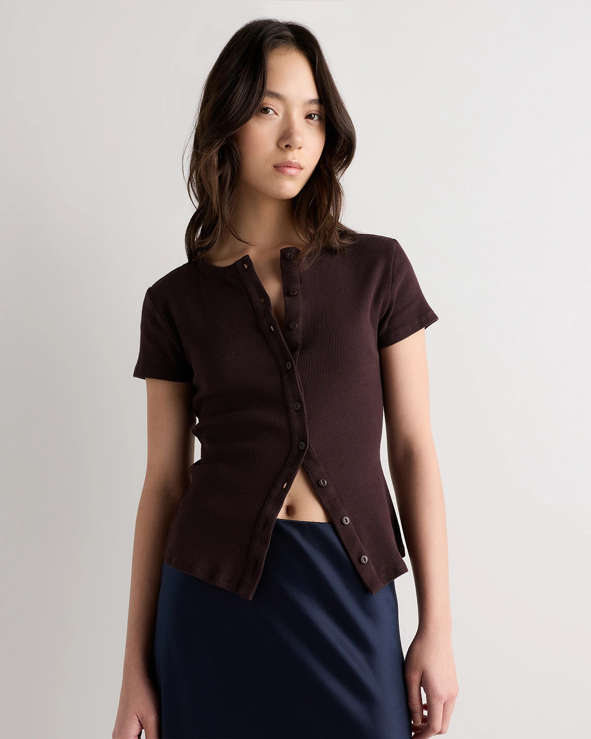 Quince | Women's Micro-Rib Button T-Shirt in Black, Size Small, Organic Cotton | Quince