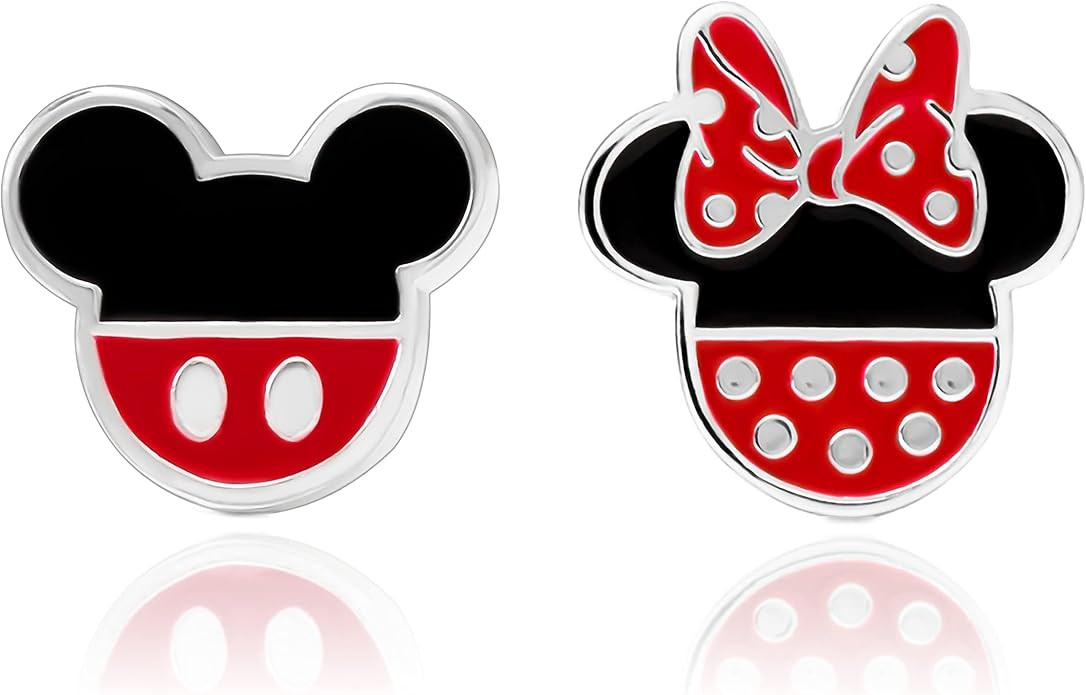 Disney Mismatched Mickey And Minnie Mouse Earrings for Official License, Silver-Plated Minnie and... | Amazon (US)