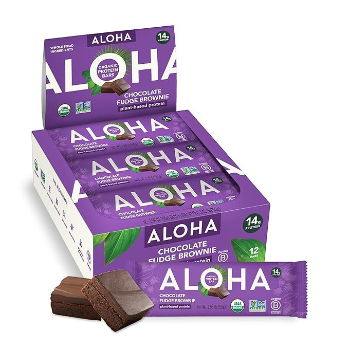 ALOHA Organic Plant-Based Protein Bars | Chocolate Fudge Brownie | Vegan, Gluten-Free, Paleo, Low... | Amazon (US)