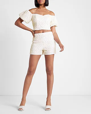 Off The Shoulder Sequin Lace Cropped Top | Express