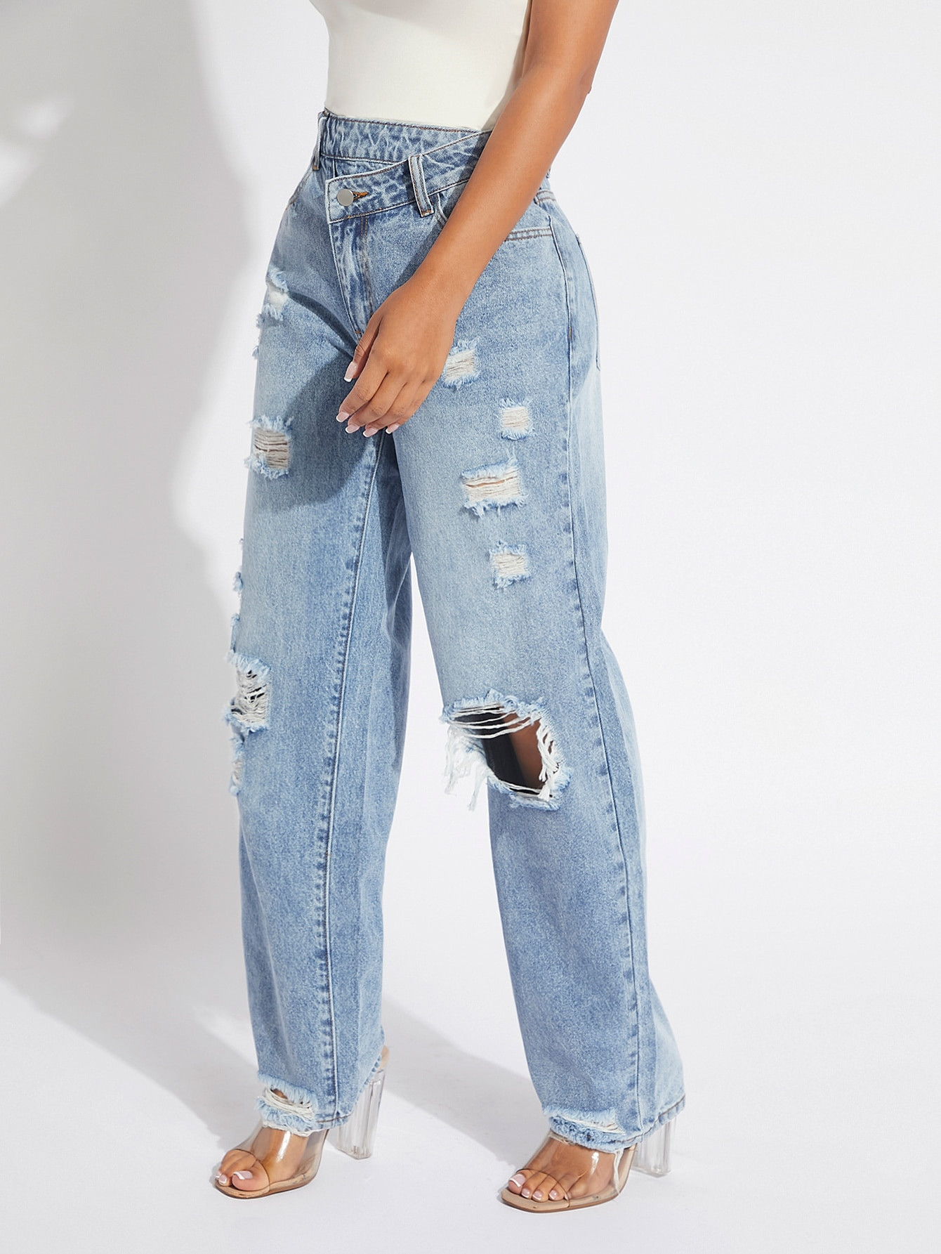 SHEIN SXY Ripped Straight Leg Jeans | SHEIN