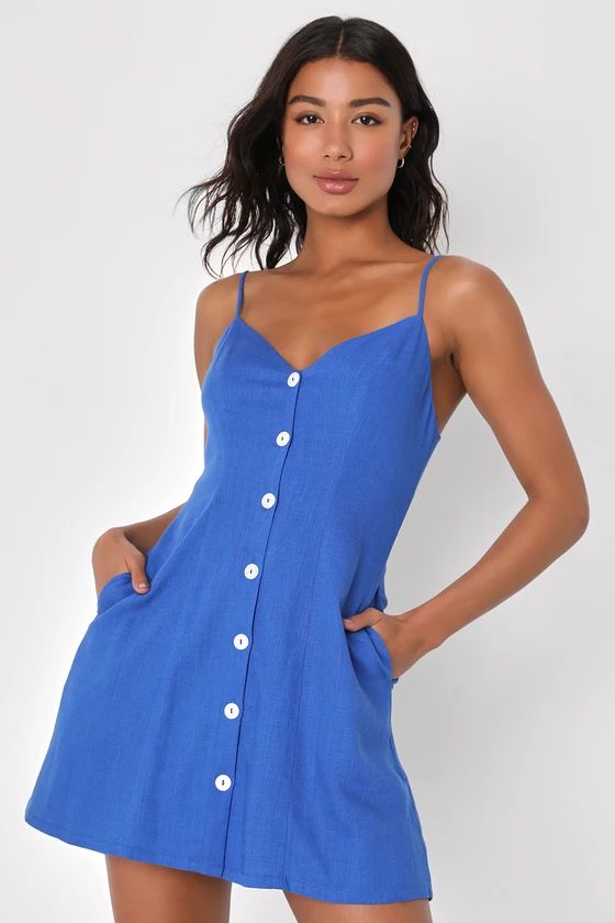 Favorite Find Royal Blue Linen Mini Dress With Pockets | Lulus
