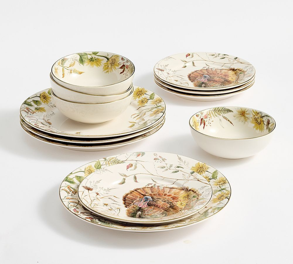 Bedford Harvest Turkey 12-Piece Stoneware Dinnerware Set | Pottery Barn (US)