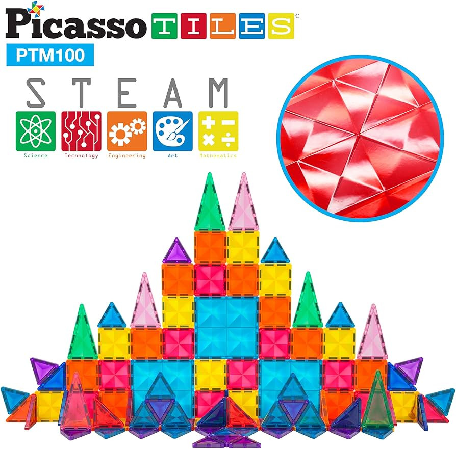 Amazon.com: PicassoTiles 100 Pieces Magnetic Tiles Building Blocks Mini Size Diamond Series Magne... | Amazon (US)