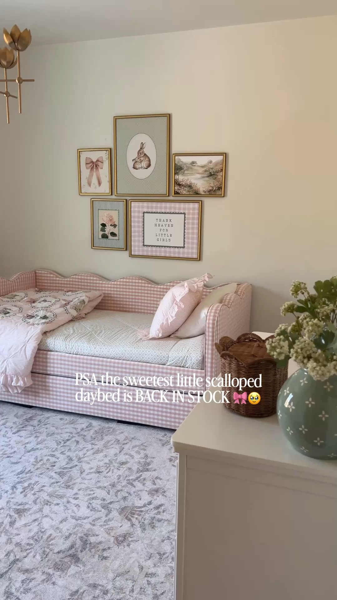 Reagan’s little big girl bed is back in stock! Gallery frames are (L to R) - 11x14, 12x16, 18x24 (two of those) and 12x16. I removed the mat on some of them and glass panels! Color is aged gold 

#LTKHome #LTKKids