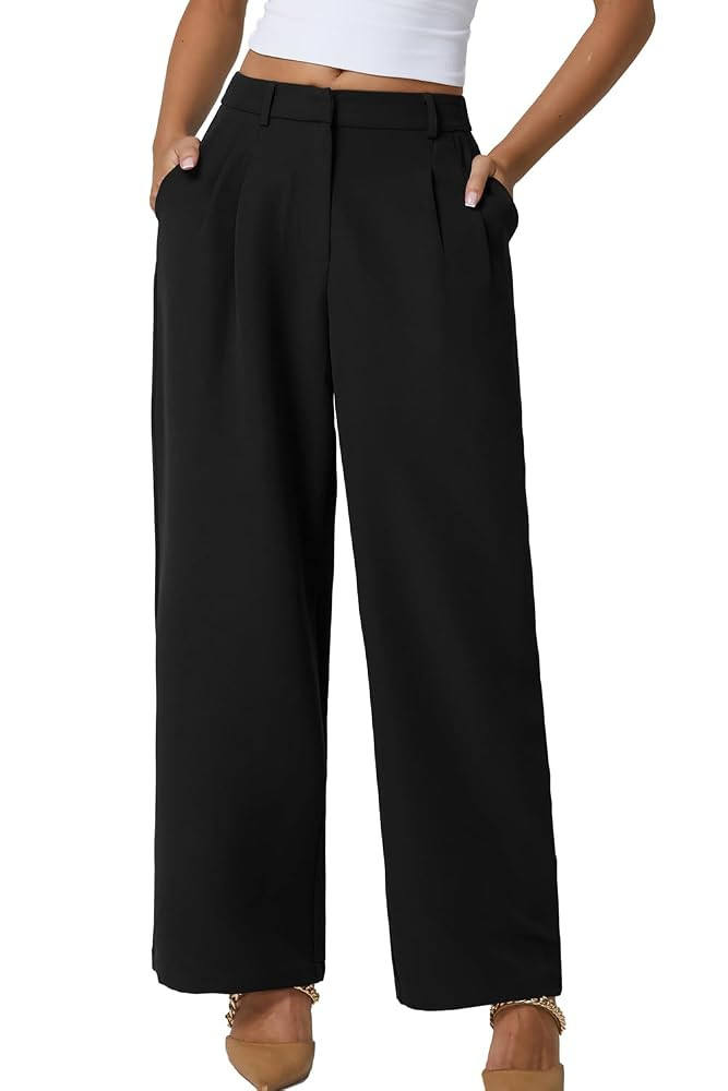 QINSEN Wide Leg Dress Pants for Women High Waisted Wrinkle Free Work Pants with Pockets Casual Sl... | Amazon (US)