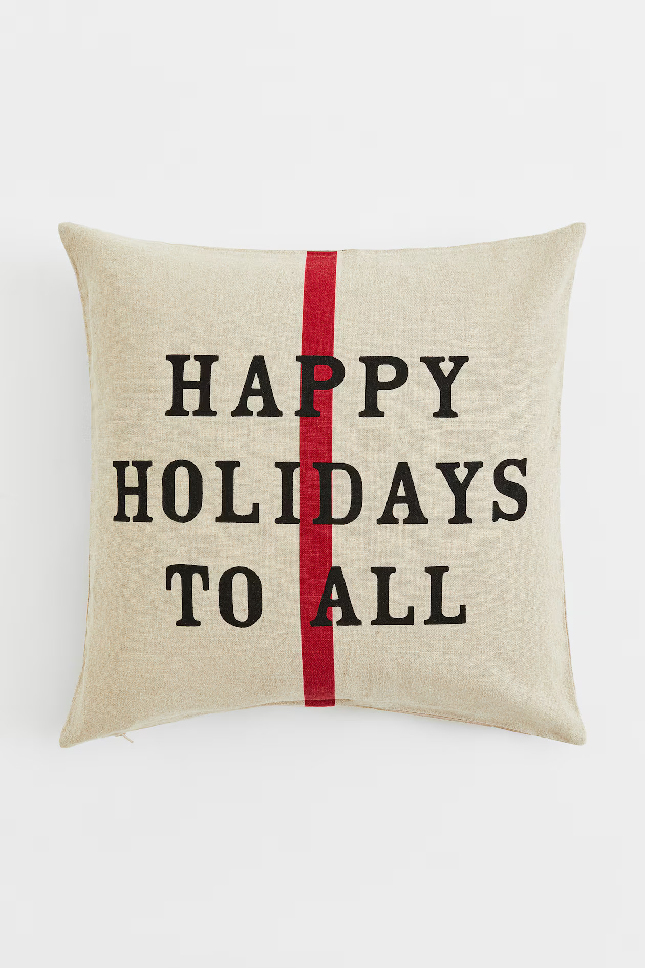 Linen-blend cushion cover - Light beige/Happy Holidays - Home All | H&M GB | H&M (UK, MY, IN, SG, PH, TW, HK)