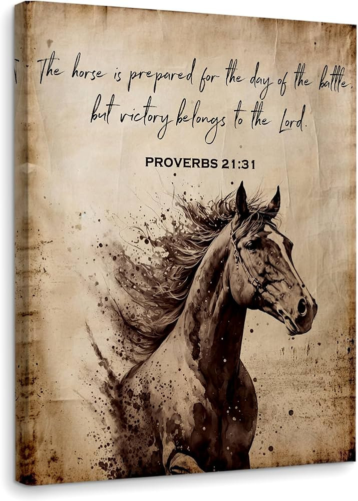 WODMIS Horse Pictures Wall Decor, Christian Bible Verse Framed Canvas Wall Art, The Horse is Prep... | Amazon (US)