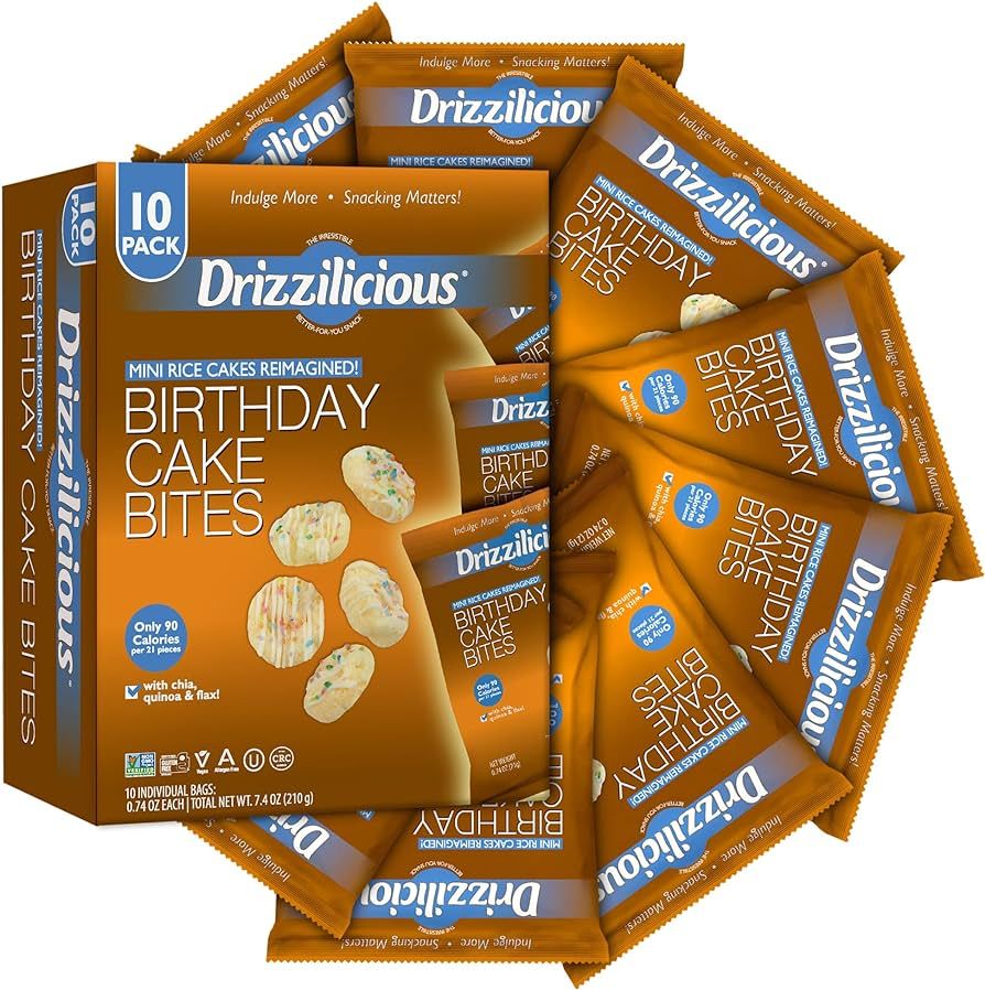 Drizzilicious - 0.74 oz 10 Pack Mini Rice Cake (Birthday Cake) | Amazon (US)