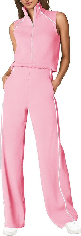 SENSERISE Womens Summer Jumpsuits Dressy Casual Sleeveless Mock Neck Top Wide Leg Pants Romper wi... | Amazon (US)