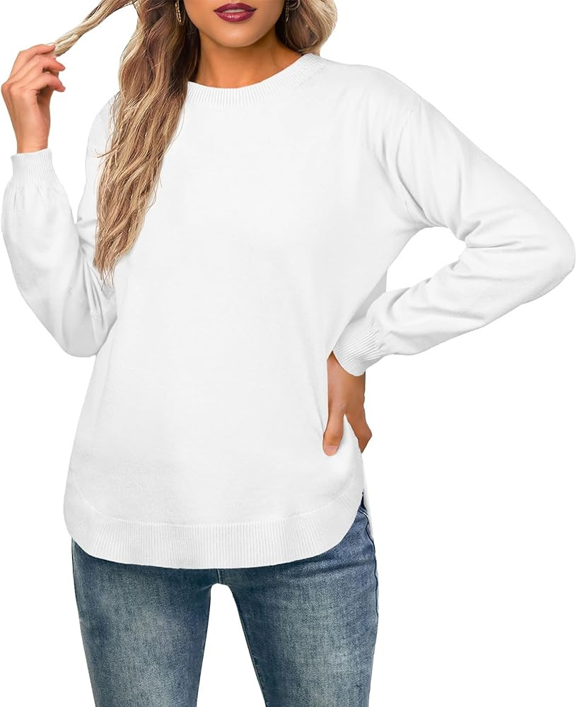 GRECERELLE Womens Long Sleeve Lightweight Crewneck Sweater Tops Casual Soft Knit Pullover Jumper | Amazon (US)