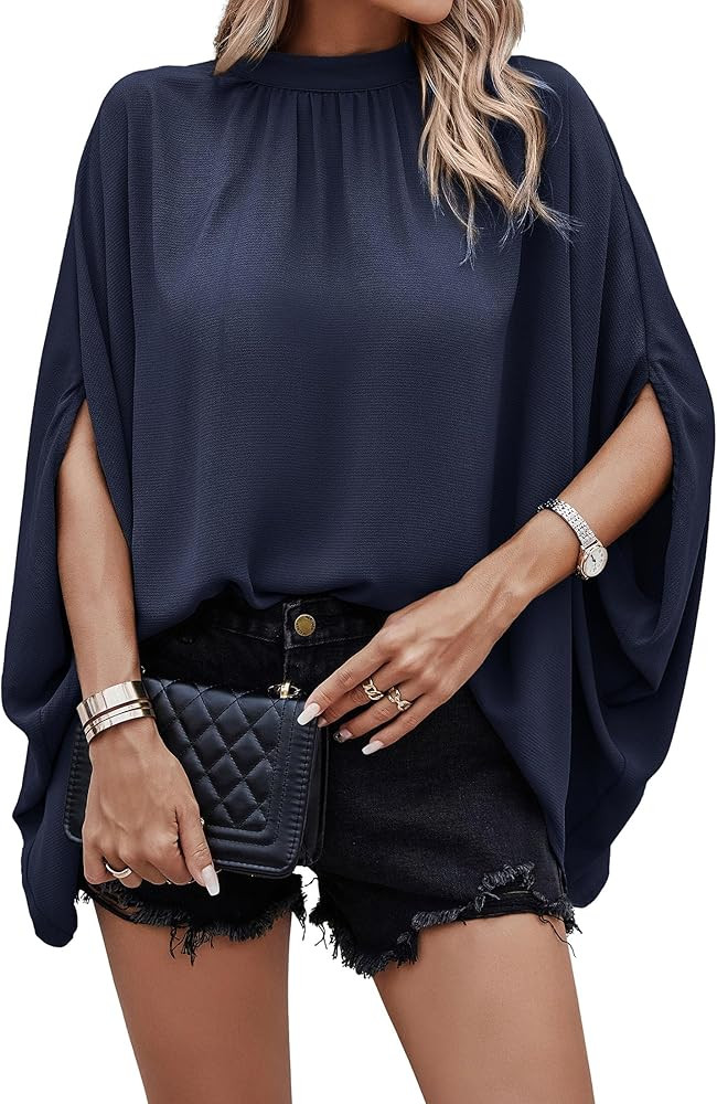 Angashion Womens Tops, Short Sleeve Casual Summer Top Solid Color Self Tie Loose Fit Drape Tunic ... | Amazon (US)