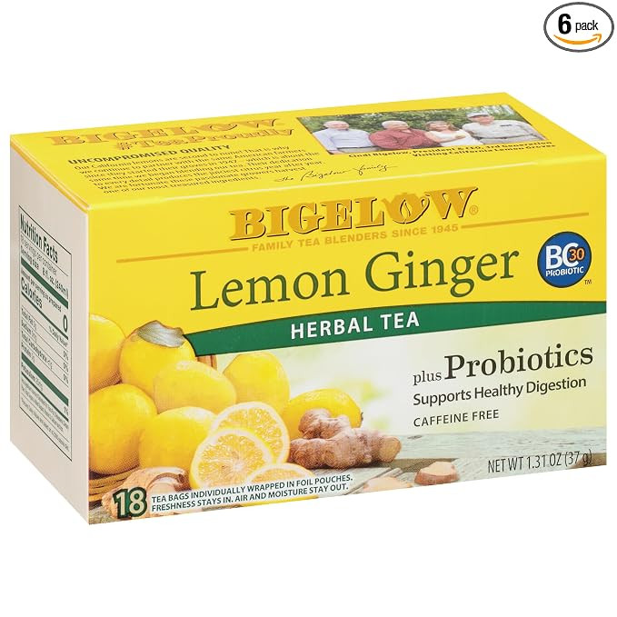 Bigelow Tea Lemon Ginger plus Probiotics Herbal Tea, Caffeine Free Tea with Lemon and Ginger, 18 ... | Amazon (US)
