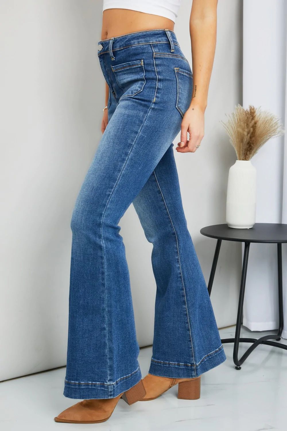 'Carmina' Full Size Flare Jeans with Pockets | Goodnight Macaroon