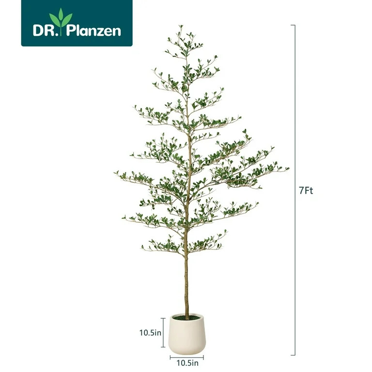 DR.Planzen 7FT Artificial Black Olive Tree with UV-Resistant Silk Leaves & White Planter, Tall Ar... | Walmart (US)
