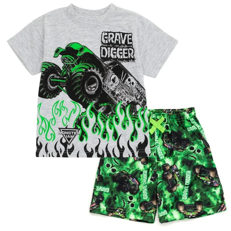 Monster Jam Grave Digger Monster Truck T-Shirt and Shorts Outfit Set Toddler to Big Kid | Walmart (US)