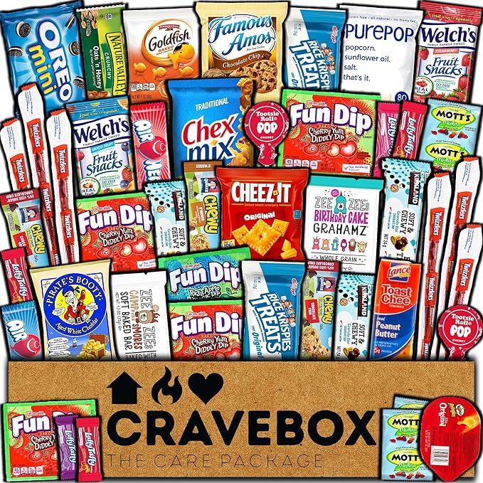 CRAVEBOX Snack Box Variety Pack Care Package (45 Count) Finals Gift Basket Stuffers Kids Teens Gr... | Amazon (US)