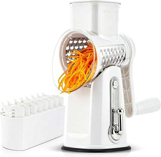 SUSTEAS Rotary Cheese Grater with Handle - Vegetable Shredder with 5 Well-designed Blades & Stron... | Amazon (US)
