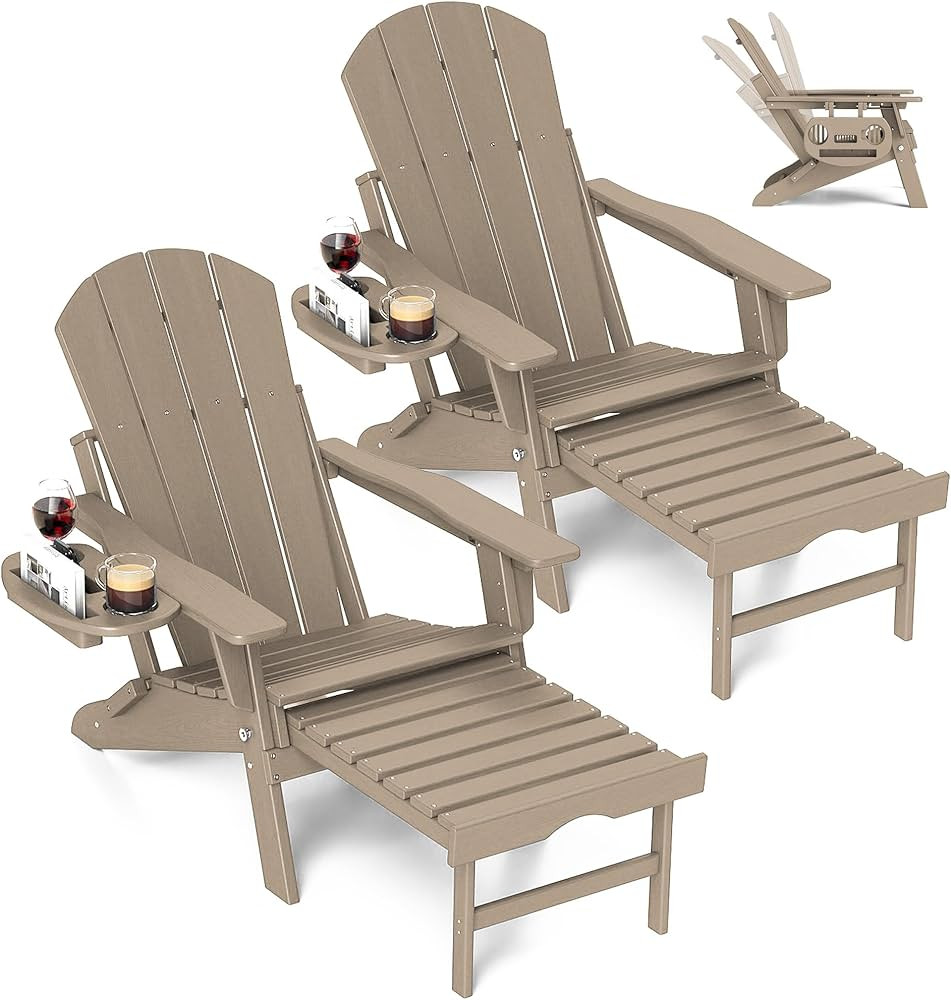 FOOWIN Adirondack Chair with Retractable Ottoman,HDPE Folding Adjustable Adirondack Chair w/4 in ... | Amazon (US)