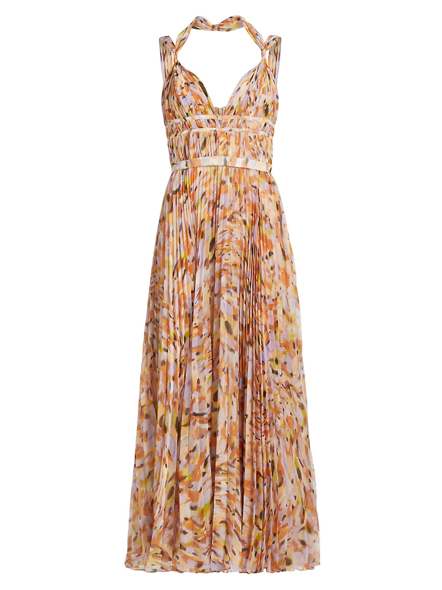 Women's Neve Pleated Chiffon V-Neck Maxi Dress - Pebble Beach - Size 0 | Saks Fifth Avenue