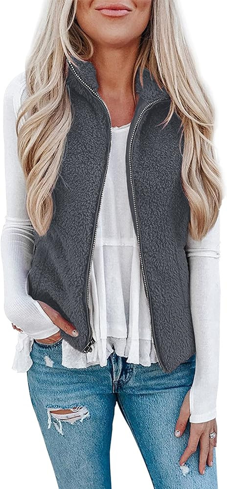 LOMON Womens Fuzzy Sherpa Fleece Jacket Lightweight Vest Cozy Sleeveless Cardigan Zipper Waistcoa... | Amazon (US)
