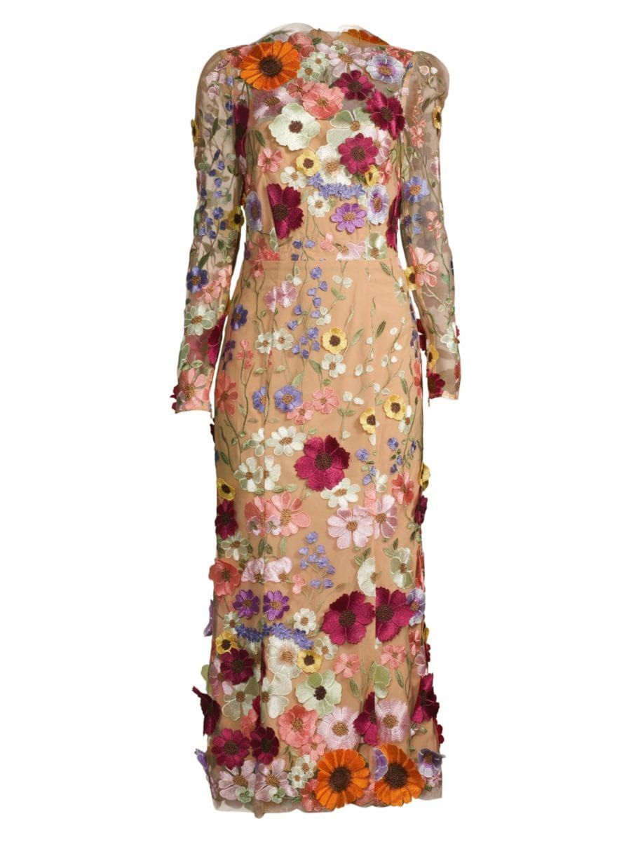 Shannon Floral Applique Midi-Dress | Saks Fifth Avenue