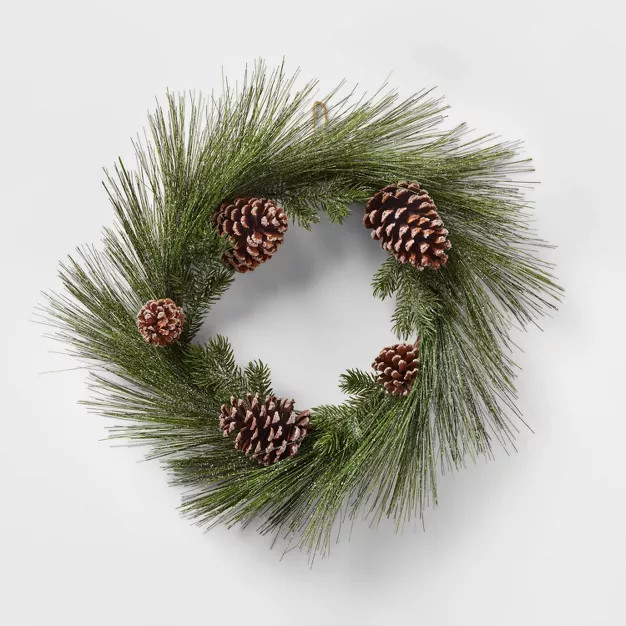 22in Unlit Iced Long Needle and Pinecone Artificial Christmas Wreath - Wondershop™ | Target