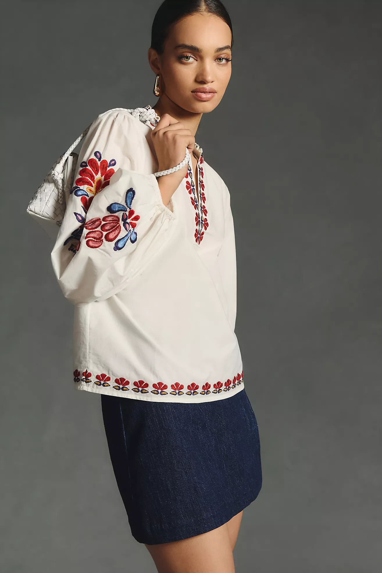 Farm x Anthropologie Embroidered Peasant Blouse | Anthropologie (US)