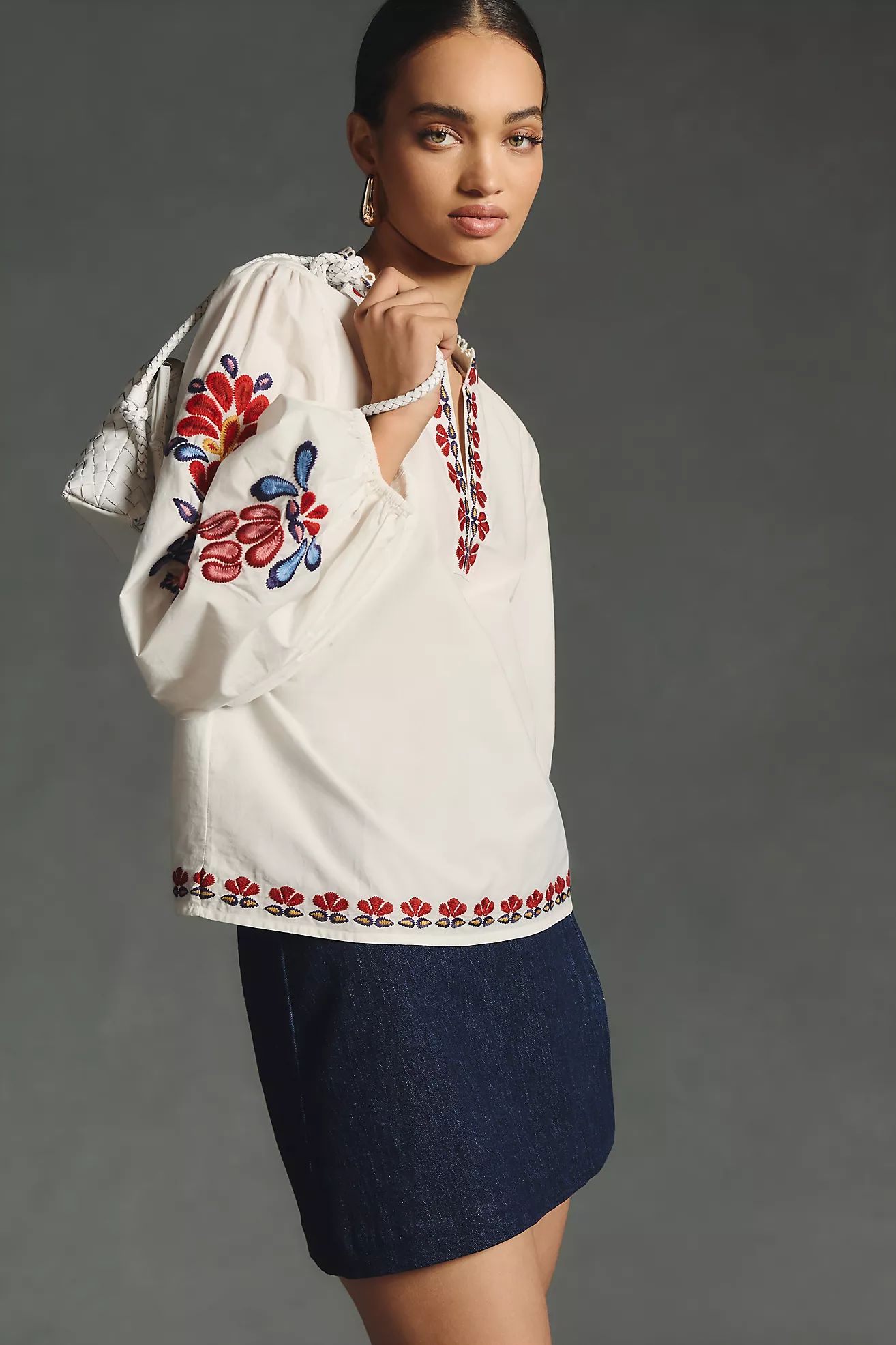 Farm x Anthropologie Embroidered Peasant Blouse | Anthropologie (US)