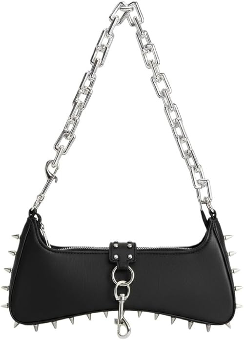 Gothic Punk Handbag with Silver Chain Strap, Leather, Spiked Studs, Fashion Shoulder Bag | Amazon (US)