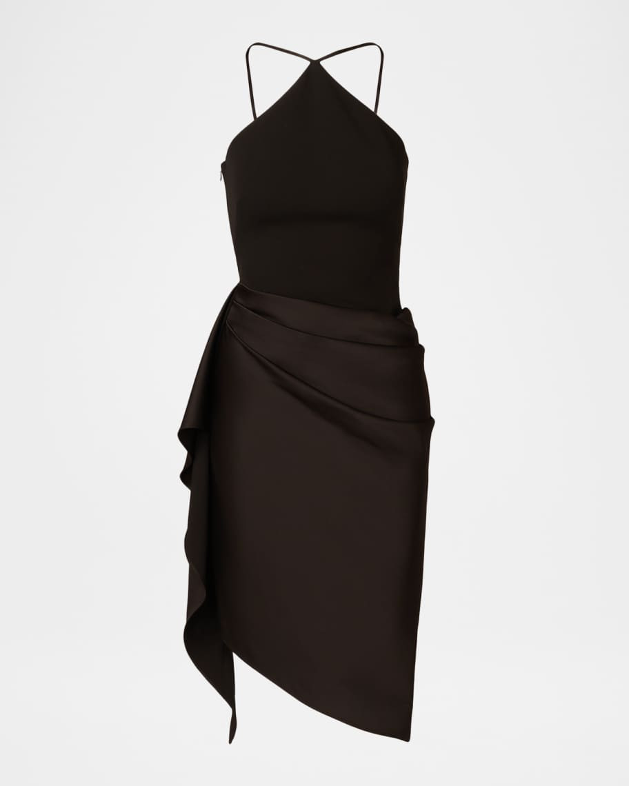 Aidan Mattox Draped High-Low Halter Midi Dress | Neiman Marcus