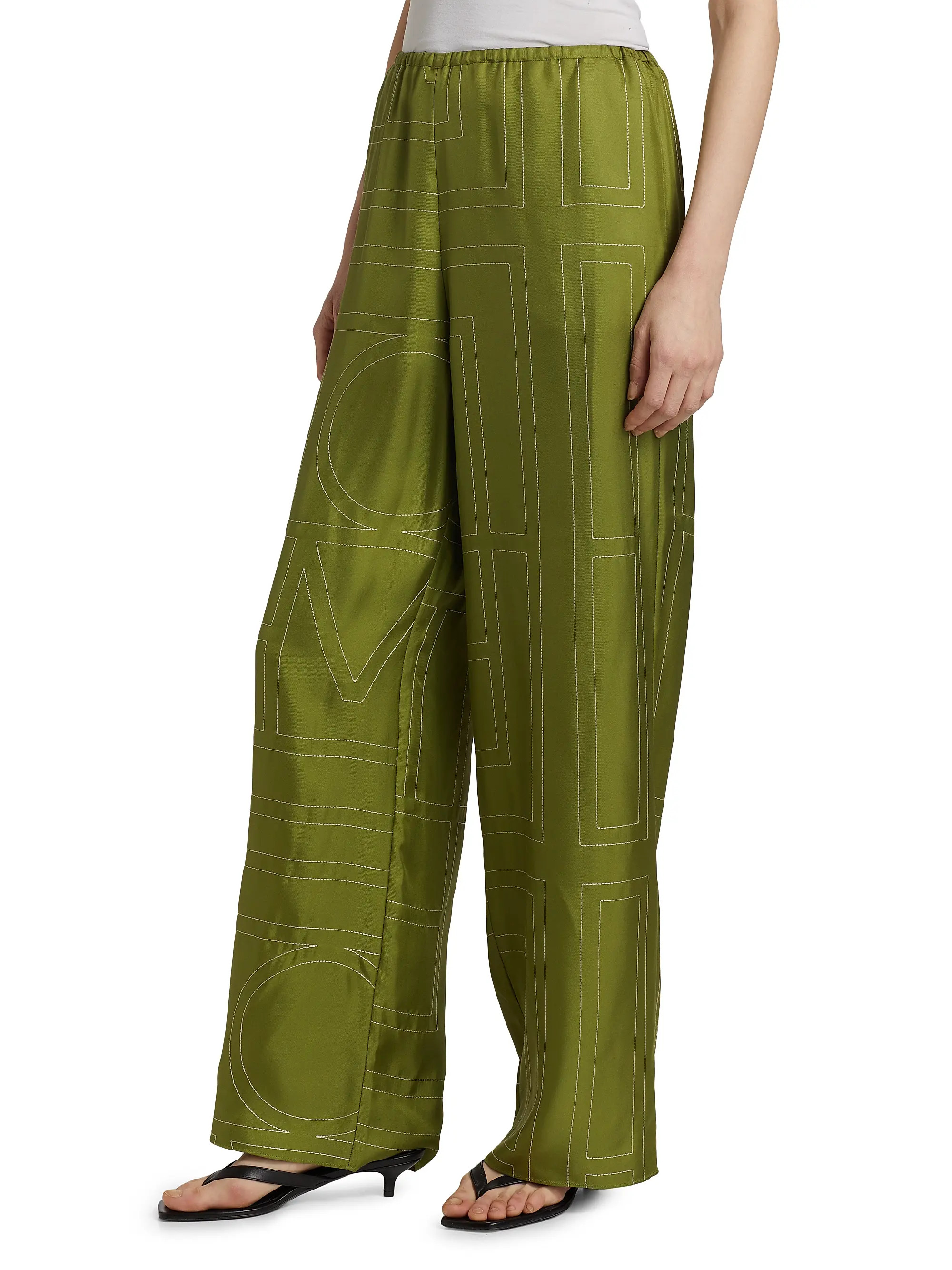 Monogrammed Silk Straight-Leg Pants | Saks Fifth Avenue
