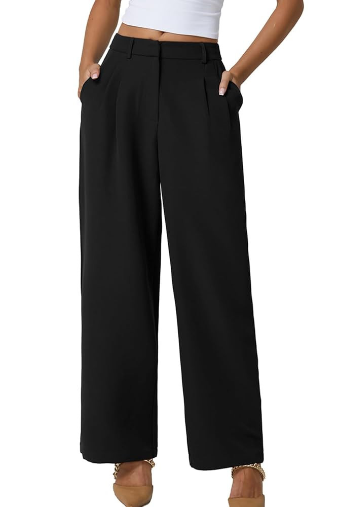 QINSEN Wide Leg Dress Pants for Women High Waisted Wrinkle Free Work Pants with Pockets Casual Sl... | Amazon (US)