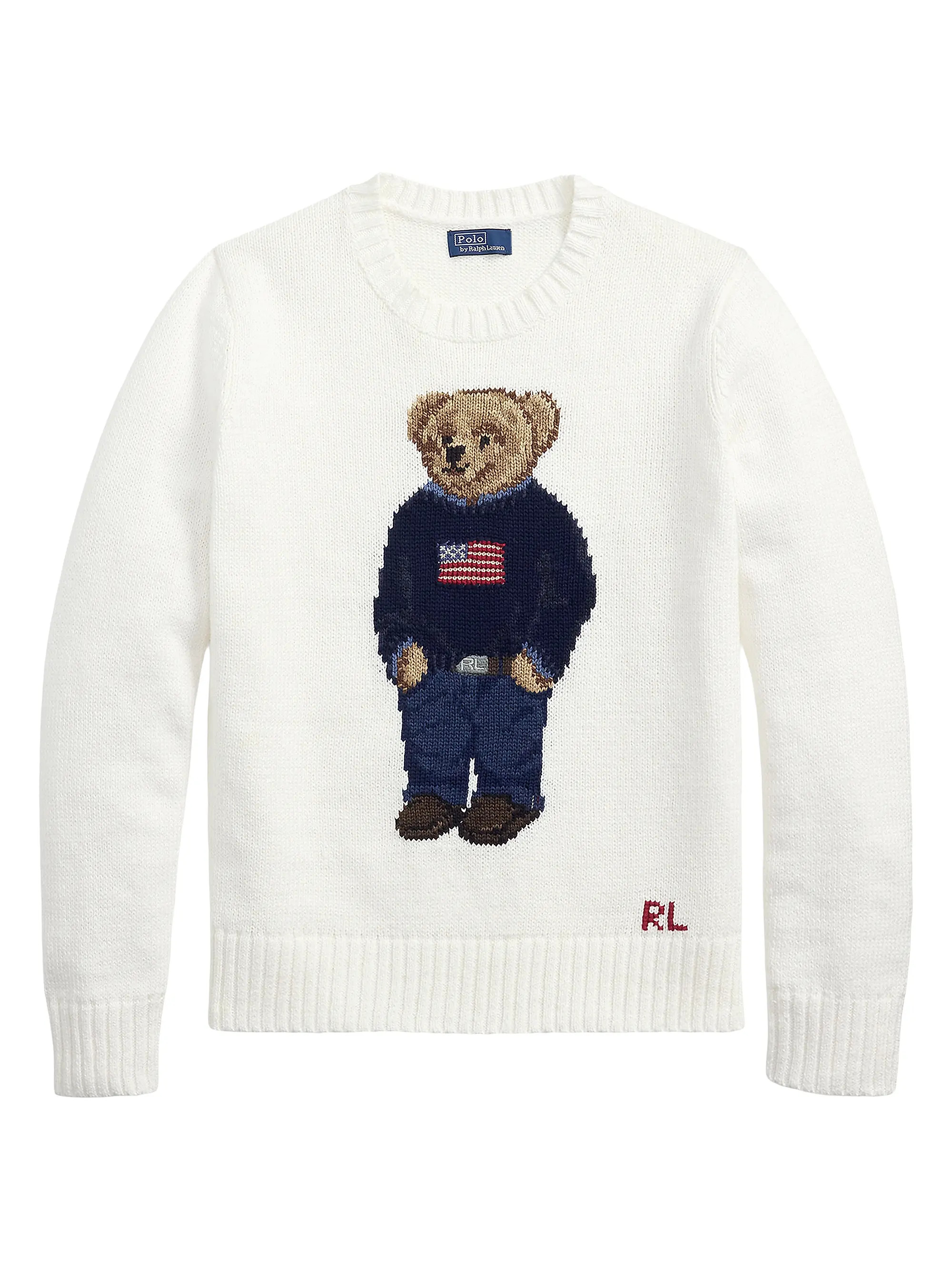 Cotton-Linen Crewneck Bear Sweater | Saks Fifth Avenue